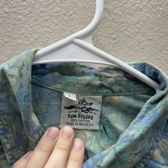 Rum Reggae Shirt Mens Sz L Hawaiian Tropical Resort Casual Button Up Tie Dye - Picture 3 of 4